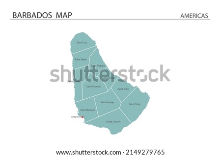 Barbados map vector illustration on white background. Map have all province and mark the capital city of Barbados. 