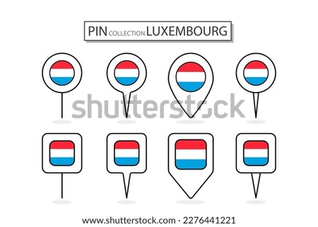 Set of flat pin Luxembourg flag  icon in diverse shapes flat pin icon Illustration Design.