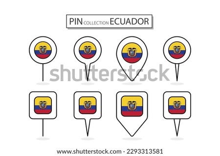 Set of flat pin Ecuador flag  icon in diverse shapes flat pin icon Illustration Design.