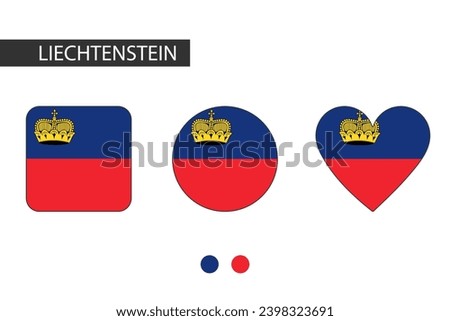 Liechtenstein 3 shapes (square, circle, heart) with city flag. Isolated on white background.