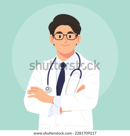 Male doctor smiling. Self-confidence. Flat vector style characters, Healthcare illustrations.