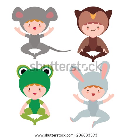 Cute baby animals characters mouse frog little owl and rabbit