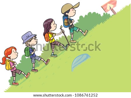 Similar – Image, Stock Photo Children climb a hill in the forest