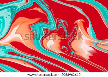 Background with liquid colored swirls and dye blends that flows from top to bottom. Fluid art acrylic texture with colorful waves, mixing paint effect. Abstract backdrop with bright blended colors. Stock foto © 