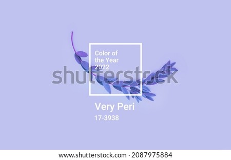 Creative trendy neon background with leaves. Minimalistic vibrant picture for article, banner or poster. Very Peri - mod color of 2022 Imagine de stoc © 
