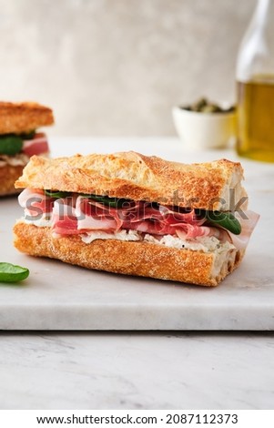 Similar – Foto Bild Ciabatta-Brot-Sandwich mit Pulled Pork und Gemüse