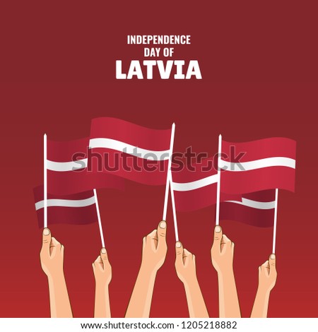 Vector Illustration on the theme Independence Day of Latvia. Hand with Latvia flag