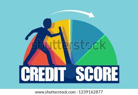 Credit score concept. Vector of a businessman pushing scale changing credit information from poor to good. 
