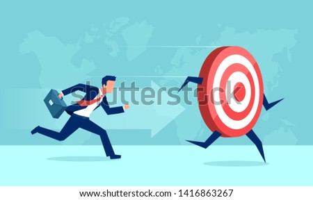 Vector of a businessman running after his career goal. Concept of success and motivation 