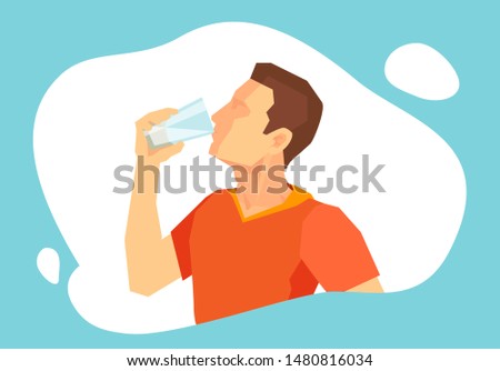 Vector of a young man drinking water from a glass. 