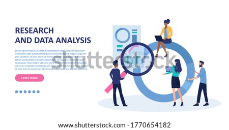 Research and data analysis concept. Vector of a business team analyzing financial report