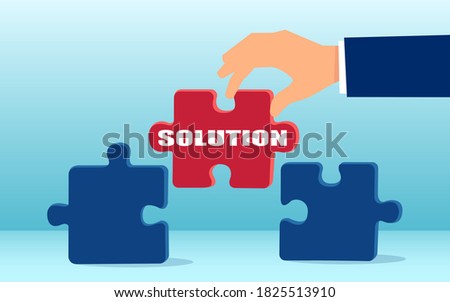 Vector of a businessman with a solution bridging the puzzle gap