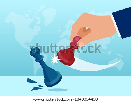 Vector of a businessman making a chess move with a pawn to kick a queen in chess game