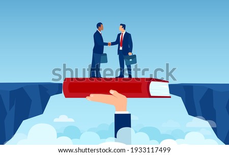 Vector of handshaking businessmen overcoming disagreements bridging the gap having a deal 