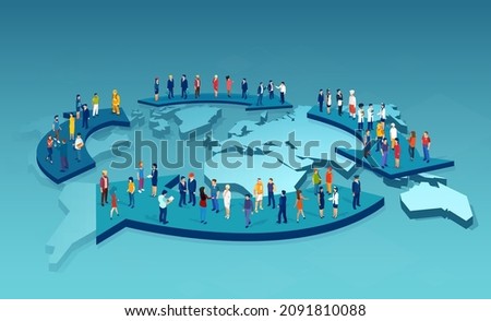Vector of a large group of people of different occupations travel from country to country in search for a new job Foto d'archivio © 