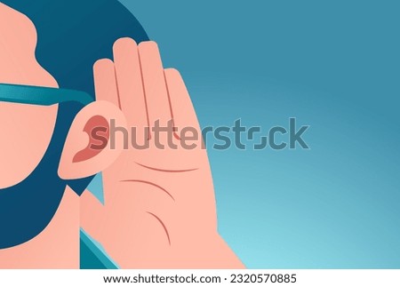 Vector of a man with hand to ear gesture listens carefully