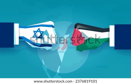 War between Israel and Palestine. Vector of clenched fists as symbol of ongoing conflict 