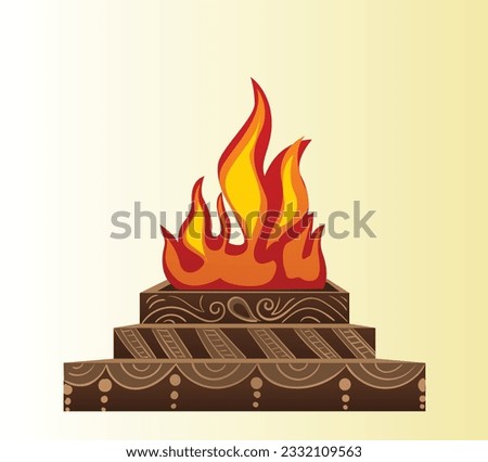 Indian wedding clip art of decorative havan design with kalash.Attractive design of a havan kund with the kalash, pooja thali tray, havan spoon with some floral decorative simple and unique design.