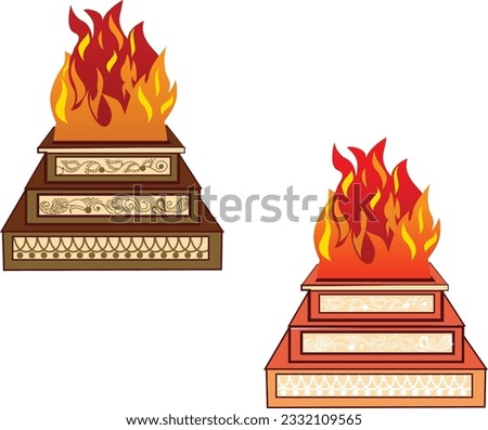 Indian wedding clip art of decorative havan design with kalash.Attractive design of a havan kund with the kalash, pooja thali tray, havan spoon with some floral decorative simple and unique design.