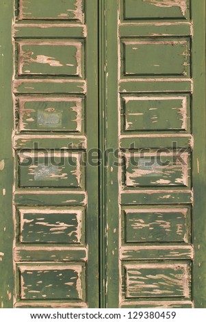 Old wooden green door