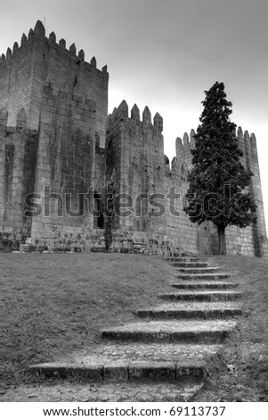 Guimaraes castle in the north of Portugal (HDR black and white photo)