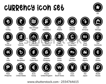 Set of black and white-coloured global currency coin icon set flat design