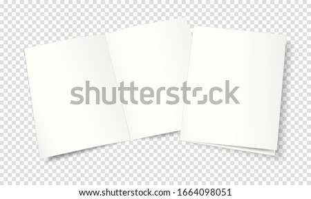Mockup, template of an open and closed two-page booklet, notebook, brochure, magazine, book. Transparent background. 3d vector illustration for your design.