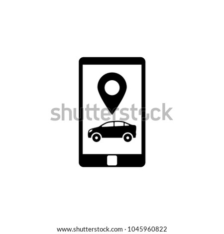 Smartphone with Taxi Service. Flat Vector Icon. Simple black symbol on white background