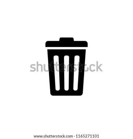 Trash Can, Rubbish Bin. Flat Vector Icon illustration. Simple black symbol on white background. Trash Can, Rubbish Bin sign design template for web and mobile UI element