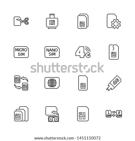 Sim Cards, 5G, 6G outline icons set - Black symbol on white background. Sim Cards, 5G, 6G Simple Illustration Symbol - lined simplicity Sign. Flat Vector thin line Icon - editable stroke