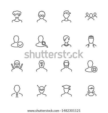 Users Avatar, Person outline icons set - Black symbol on white background.  - lined simplicity Sign. Flat Vector thin line Icon - editable stroke