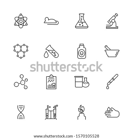 Chemical Science, Chemistry outline icons set - Black symbol on white background. Chemical Science Simple Illustration Symbol - lined simplicity Sign. Flat Vector thin line Icon - editable stroke