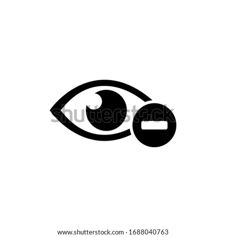 Human Eye with Minus, Nearsighted Vision, Myopia. Flat Vector Icon illustration. Simple black symbol on white background. Human Eye with Minus Vision sign design template for web and mobile UI element