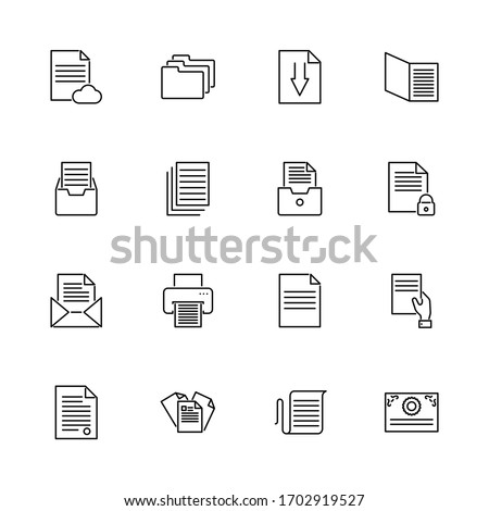 Paper Documents, Doc Folder outline icons set. Black symbol on white background. Paper Documents Doc Folder Simple Illustration Symbol lined simplicity Sign. Flat Vector thin line Icon editable stroke