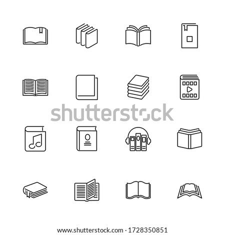 Books, Bookstore, Diary outline icons set - Black symbol on white background. Books, Bookstore, Diary Simple Illustration Symbol - lined simplicity Sign. Flat Vector thin line Icon - editable stroke
