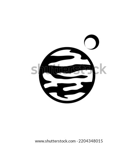 Planet Jupiter with Satellite, Astronomy. Flat Vector Icon illustration. Simple black symbol on white background. Jupiter with Satellite, Astronomy sign design template for web and mobile UI element.