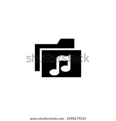 A sleek black and white icon featuring a folder with a music note, perfect for music-related applications and organizing music files.