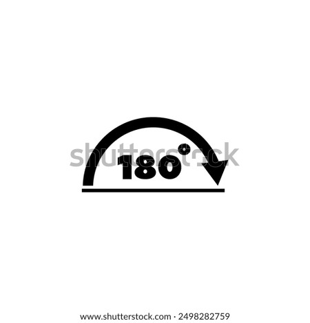 A simple black and white icon depicting a semicircular shape with the number 180 inside, representing a 180 degree angle or rotation