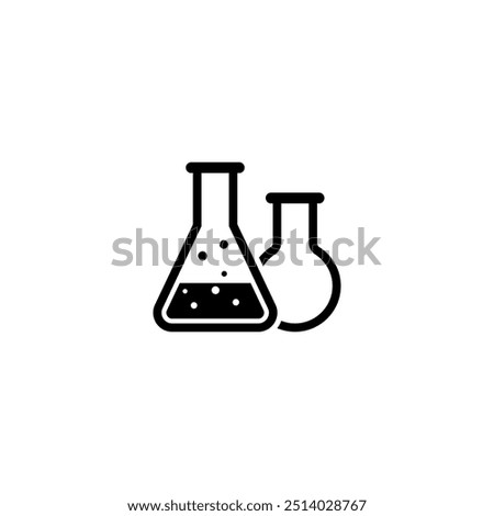 Set of two laboratory flasks, one with bubbling liquid. Perfect for science and research themes.