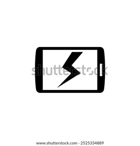 A simple black and white icon depicting a smartphone with a lightning bolt symbol, representing power, energy, or a quick charging device.