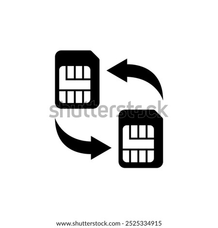 A simple icon depicting the transfer or migration of data between two SIM cards, representing connectivity, compatibility, and mobility