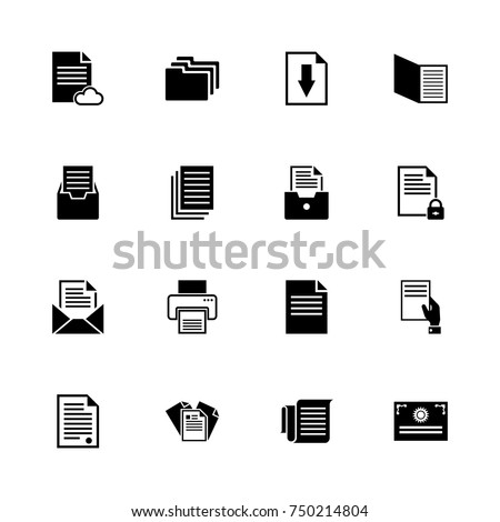 Documents - Expand to any size - Change to any colour. Flat Vector Icons - Black Illustration on White Background.