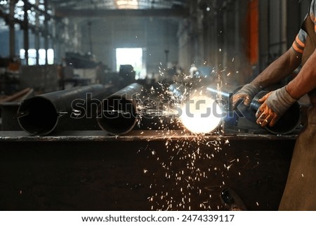 Similar – Image, Stock Photo Industrial welding steel structure of Petrochemicals or Oil & Gas authentic close-up shot