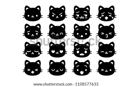 Vector Set Of Cute Cartoon Cat Icons Isolated
