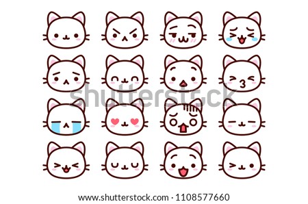 Vector Set Of Cute Cartoon Cat Icons Isolated