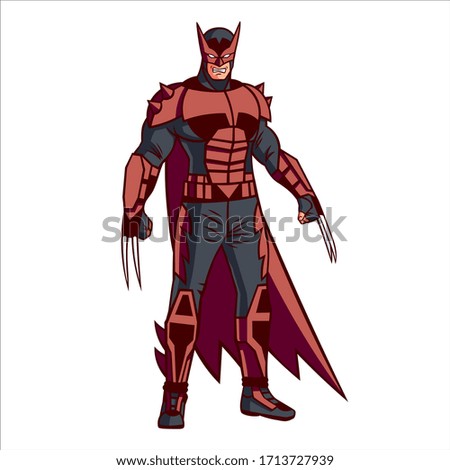 Vector Cartoon Superhero Cute Dark Knight With Claws Isolated