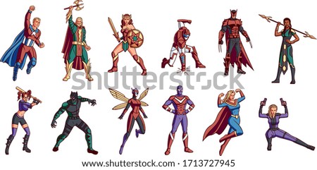 Vector Set Cartoon Superhero Cute League Isolated