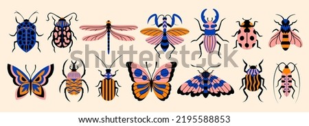 Set of insects in a colored background Vector