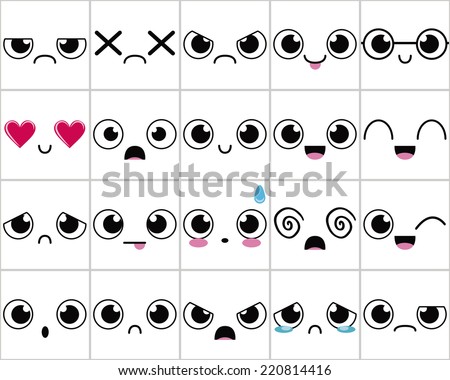 Vector Cartoon Set Of Twenty Different Cute Faces