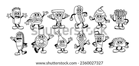 Vector Cartoon Funny Fast Food Characters Mascots Set Isolated